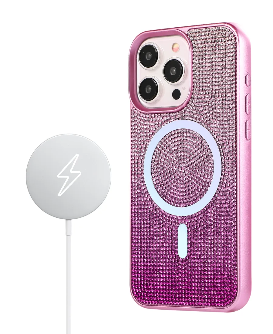 Pink Ombre Crystal Glam MagSafe Phone Case