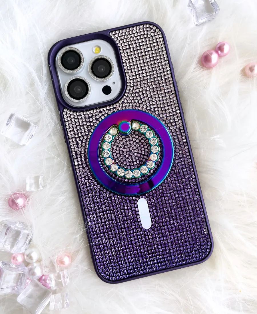 Purple Ombre Crystal Glam MagSafe Phone Case