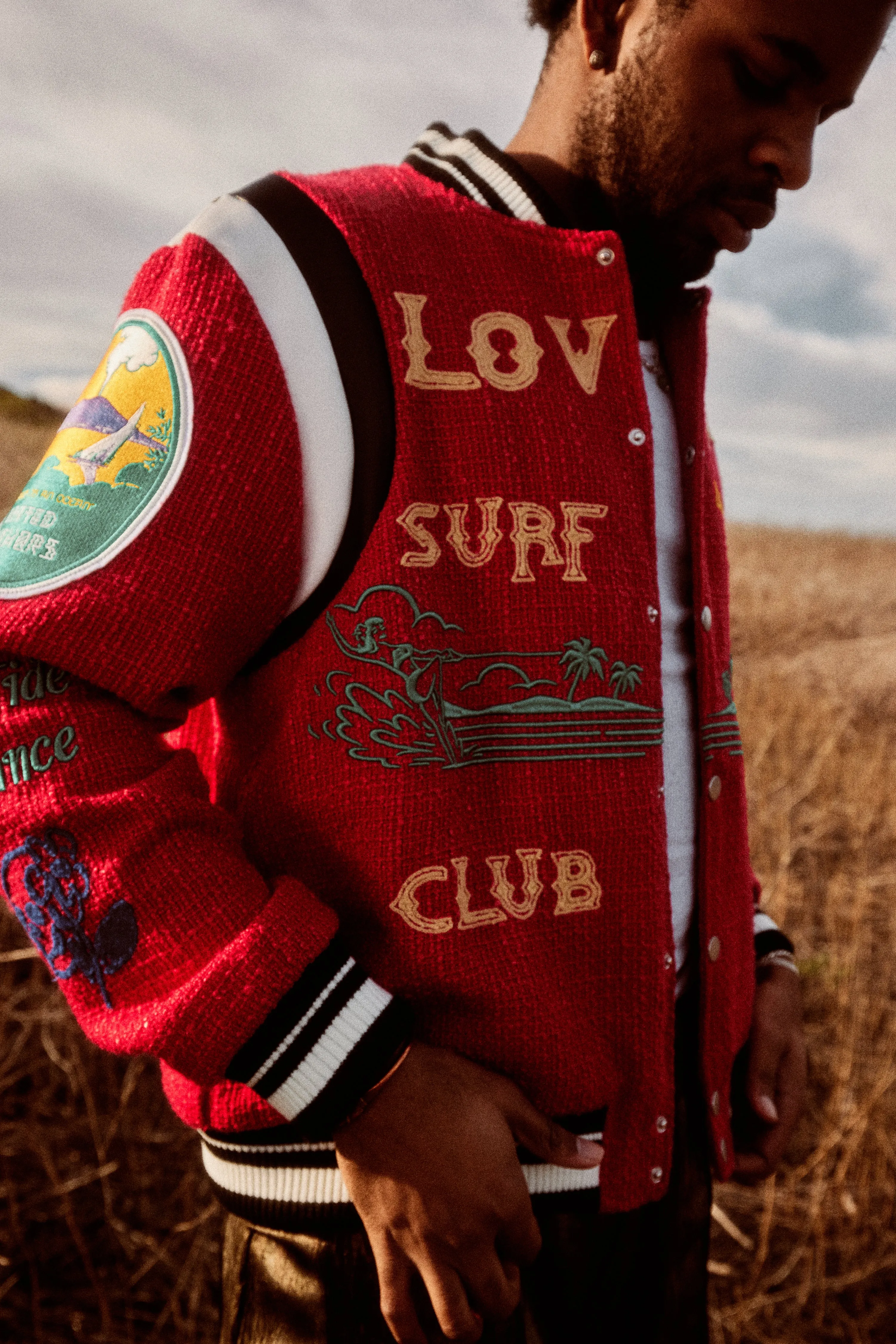 "Lovers" Surf Club Varsity Letterman Jacket (True Red)