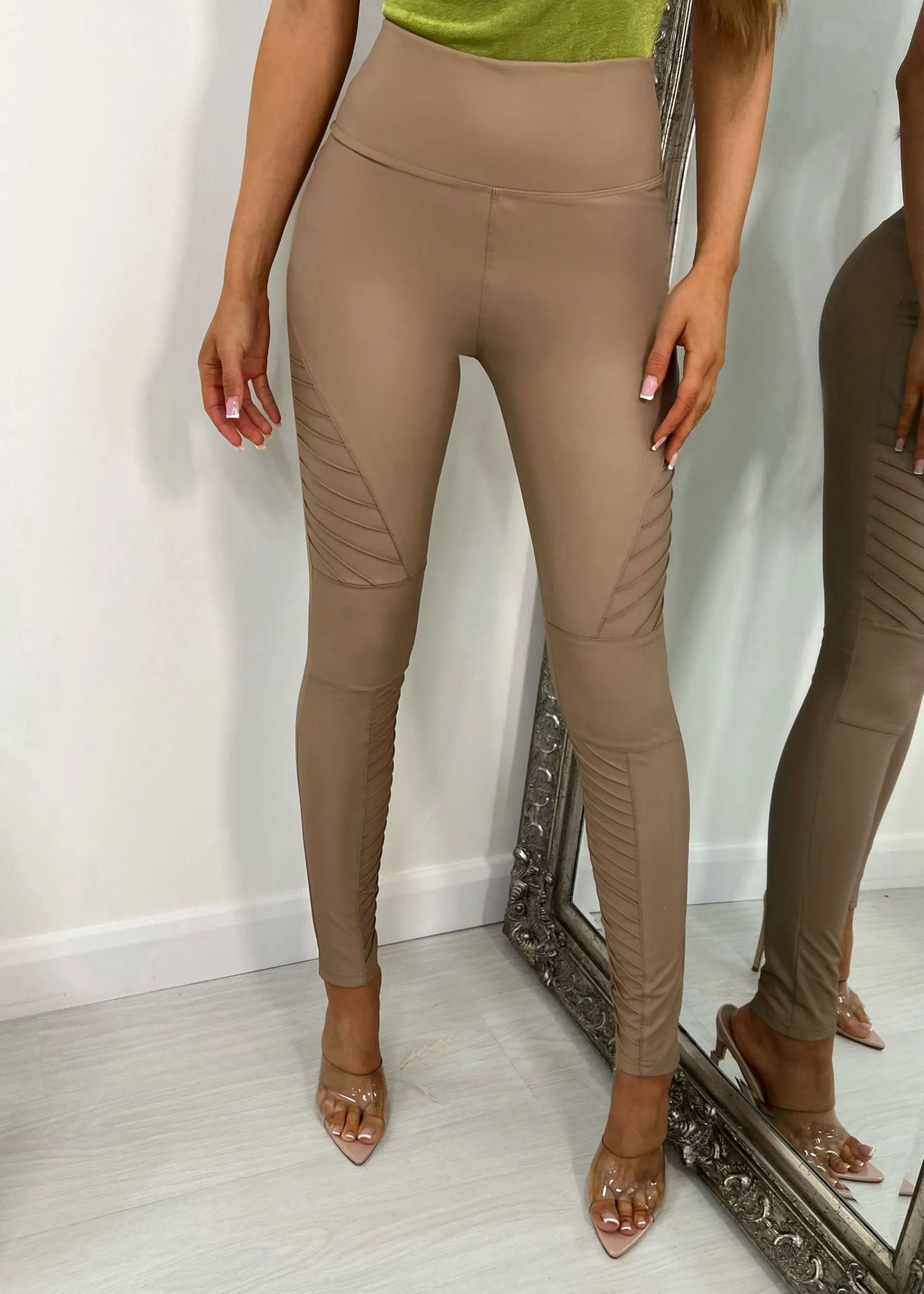 Reid Biker PU Leggings - Nude