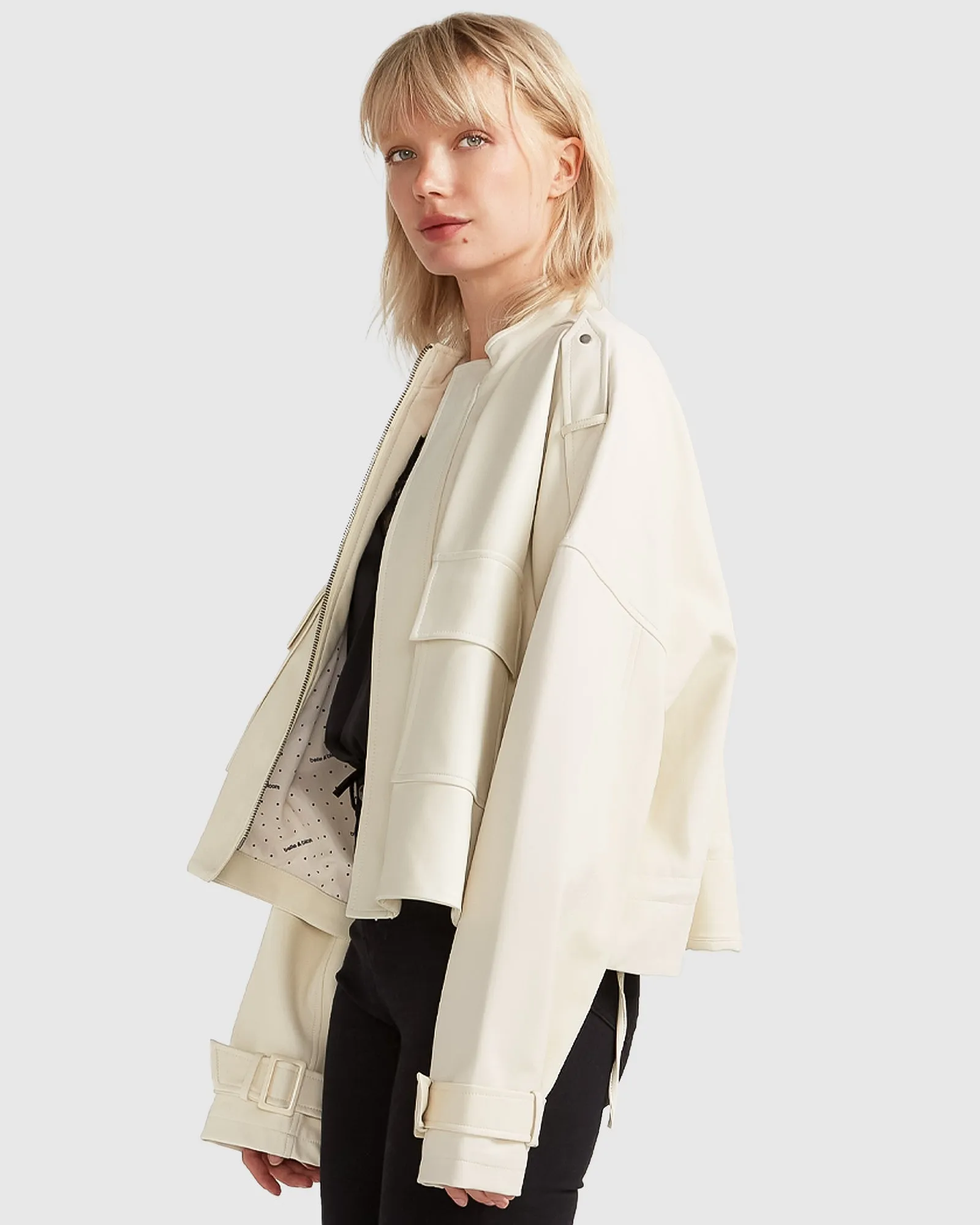 Reload Draped Leather Look Jacket - Cream