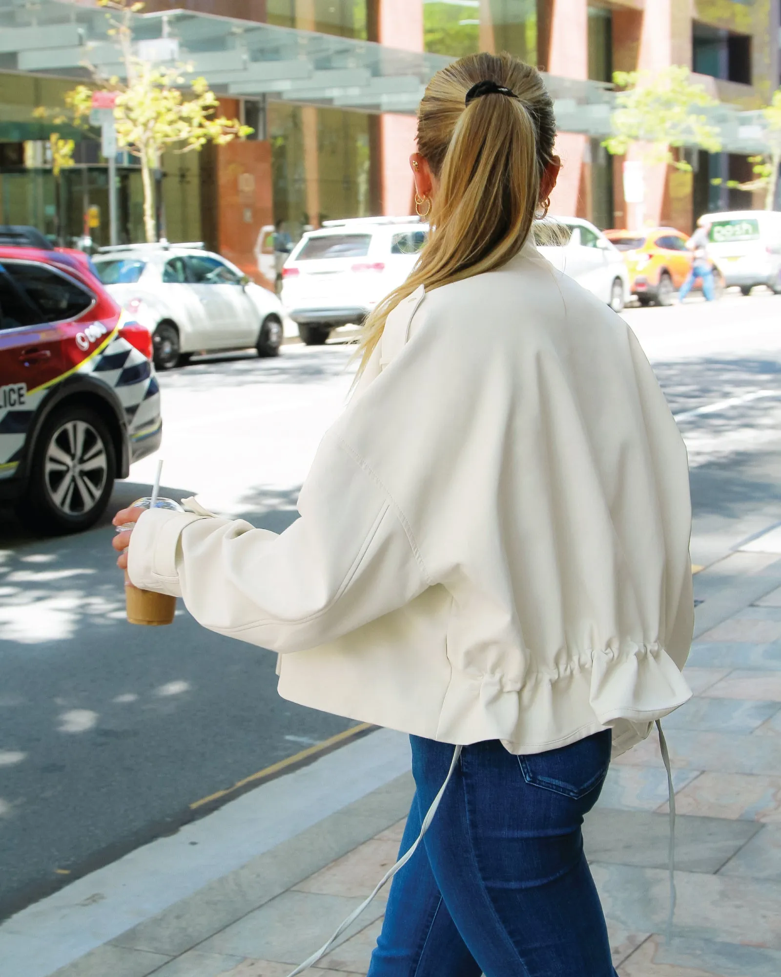 Reload Draped Leather Look Jacket - Cream