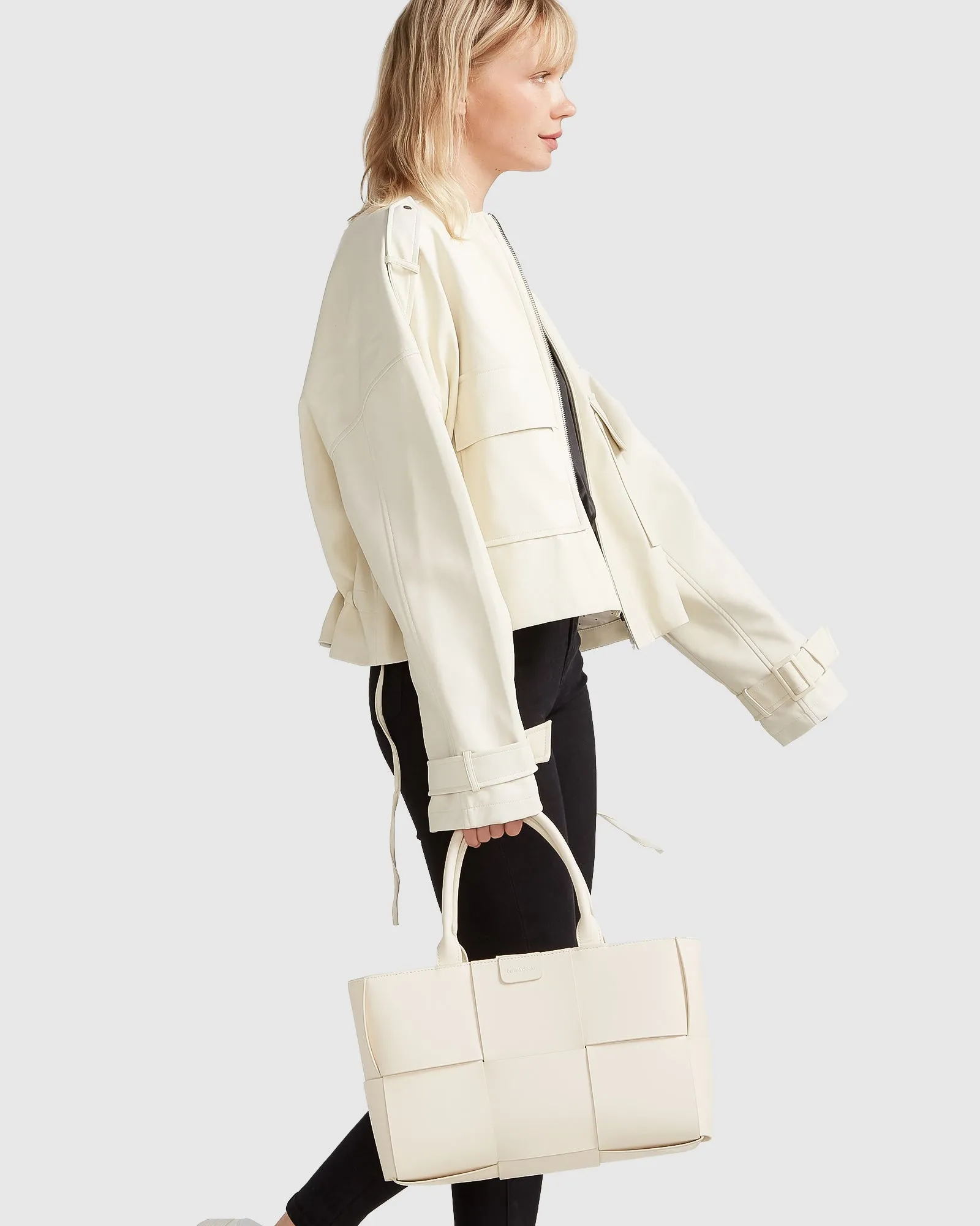 Reload Draped Leather Look Jacket - Cream