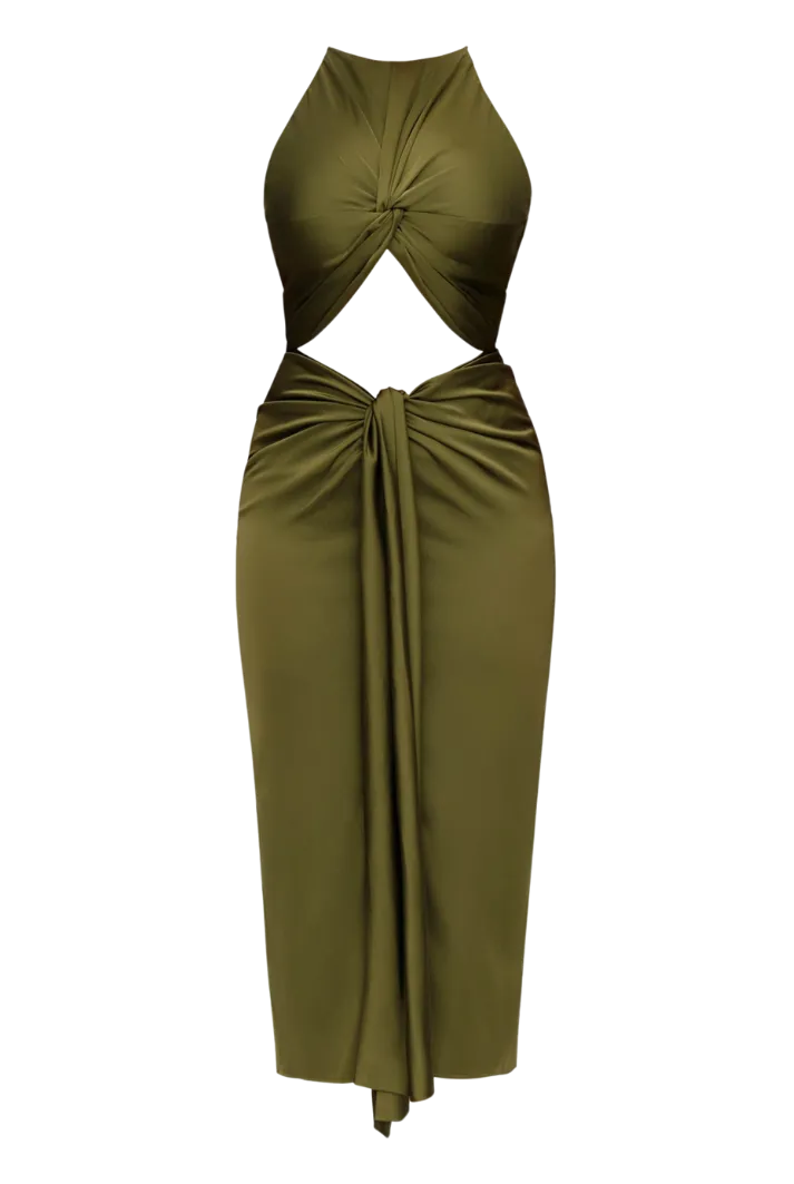 Reni Cut-Out Midi Dress | Olive