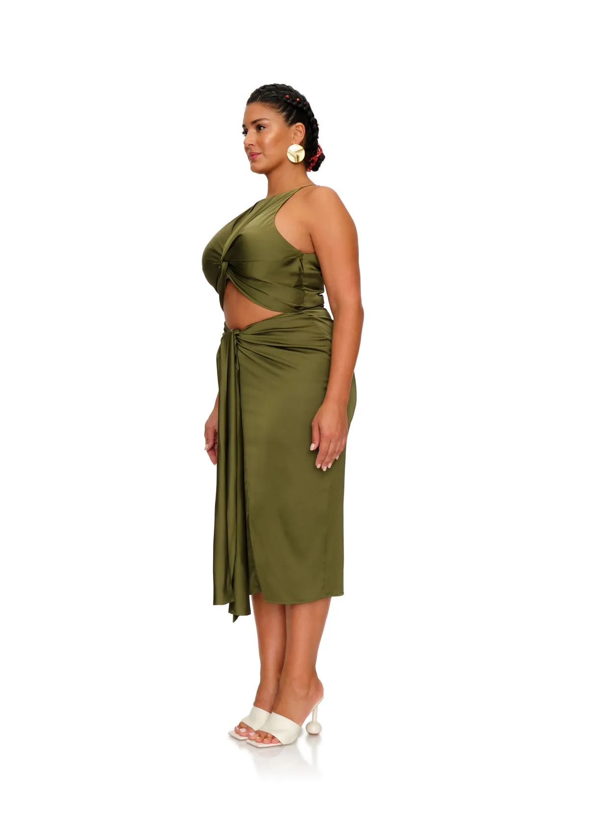 Reni Cut-Out Midi Dress | Olive