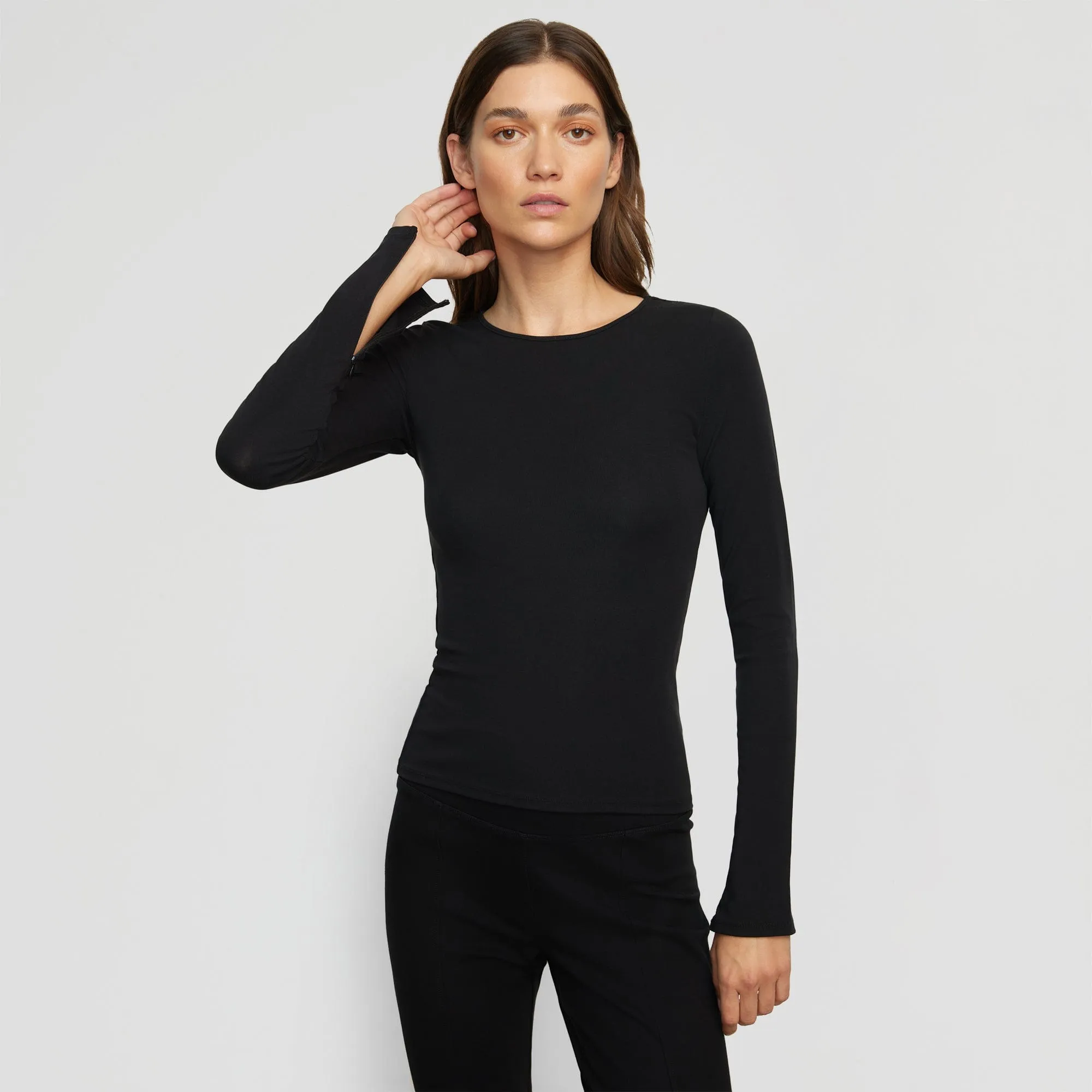 Ronit Zipper-Sleeve Crew-Neck Tee