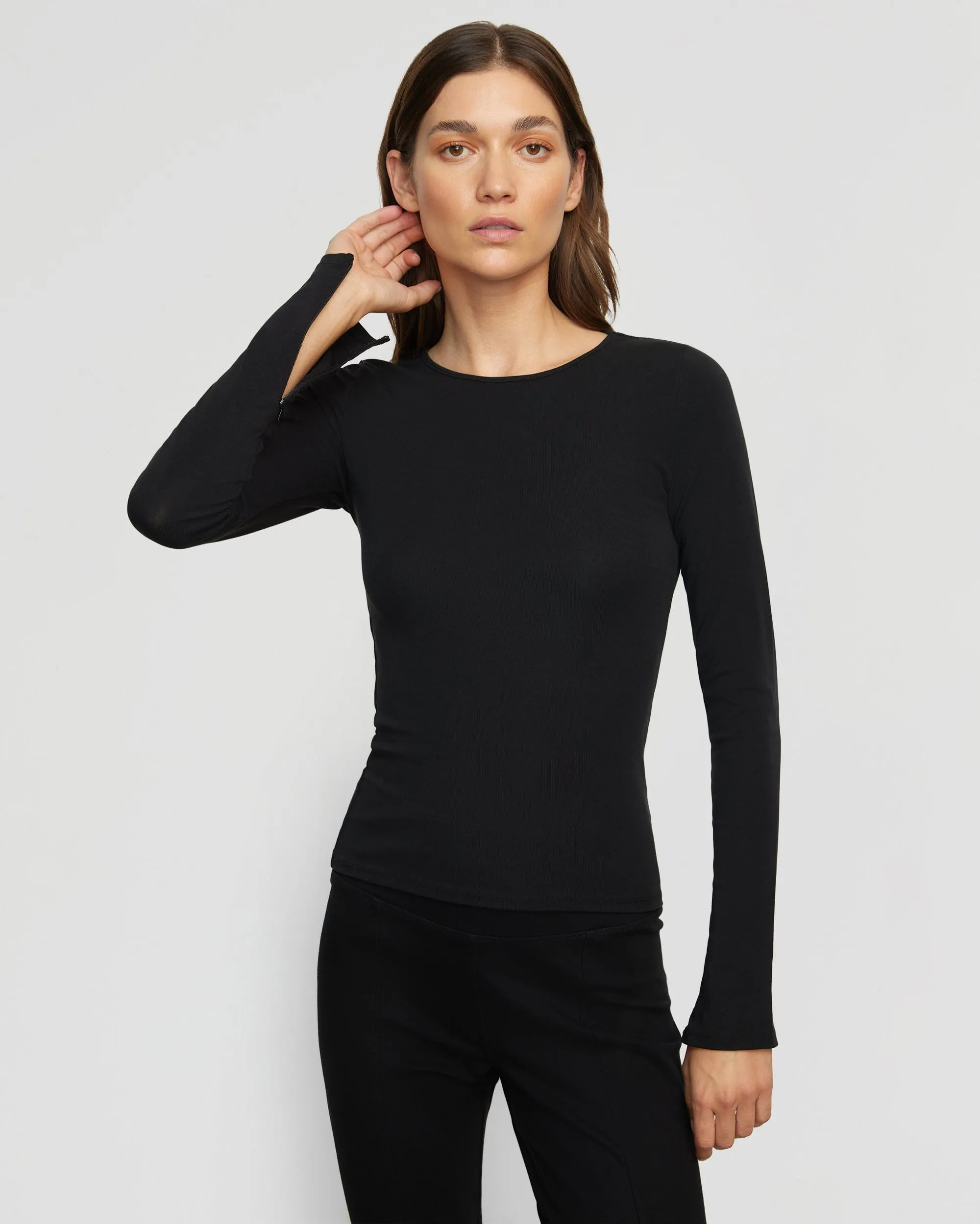 Ronit Zipper-Sleeve Crew-Neck Tee