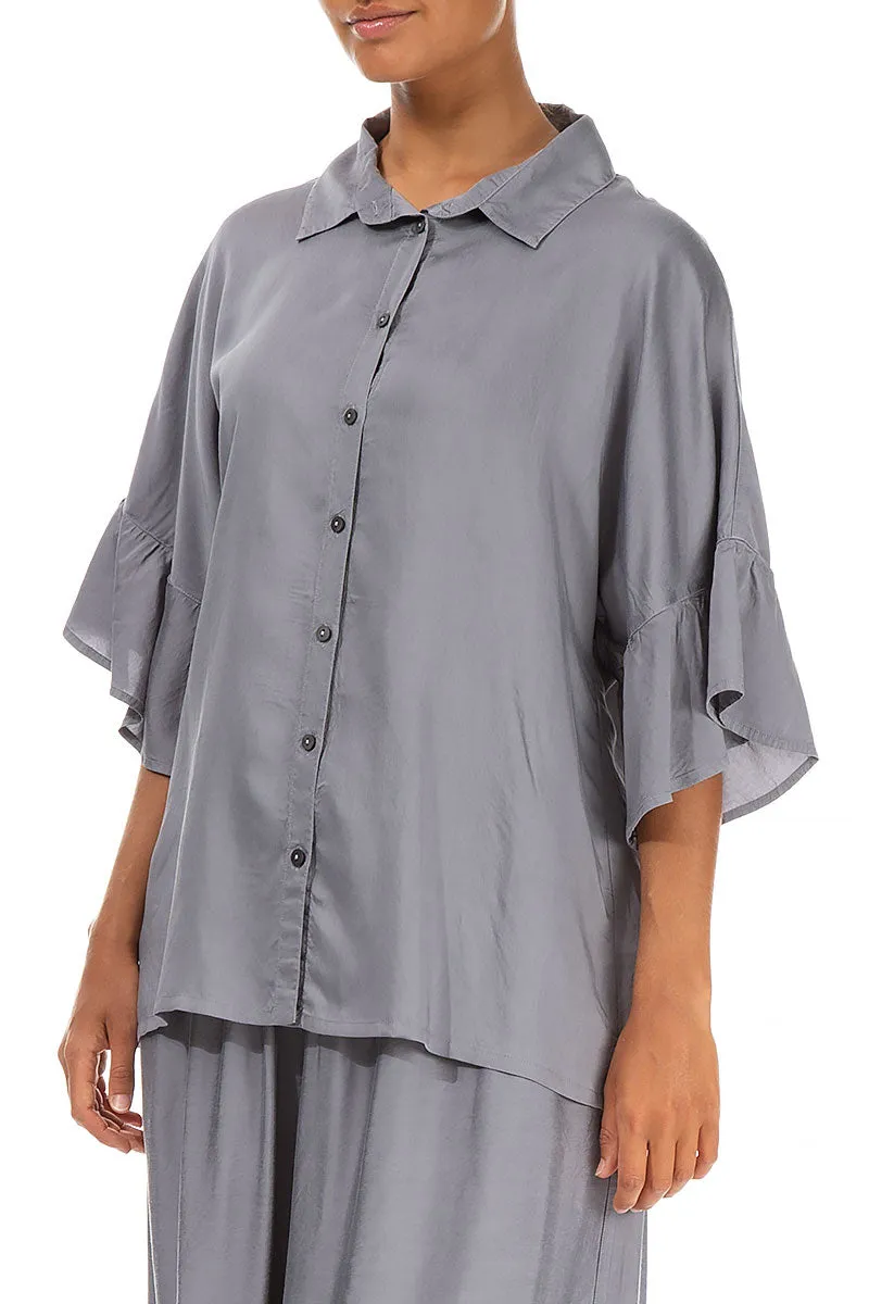 Ruffled Cuffs Storm Grey Silk Bamboo Shirt