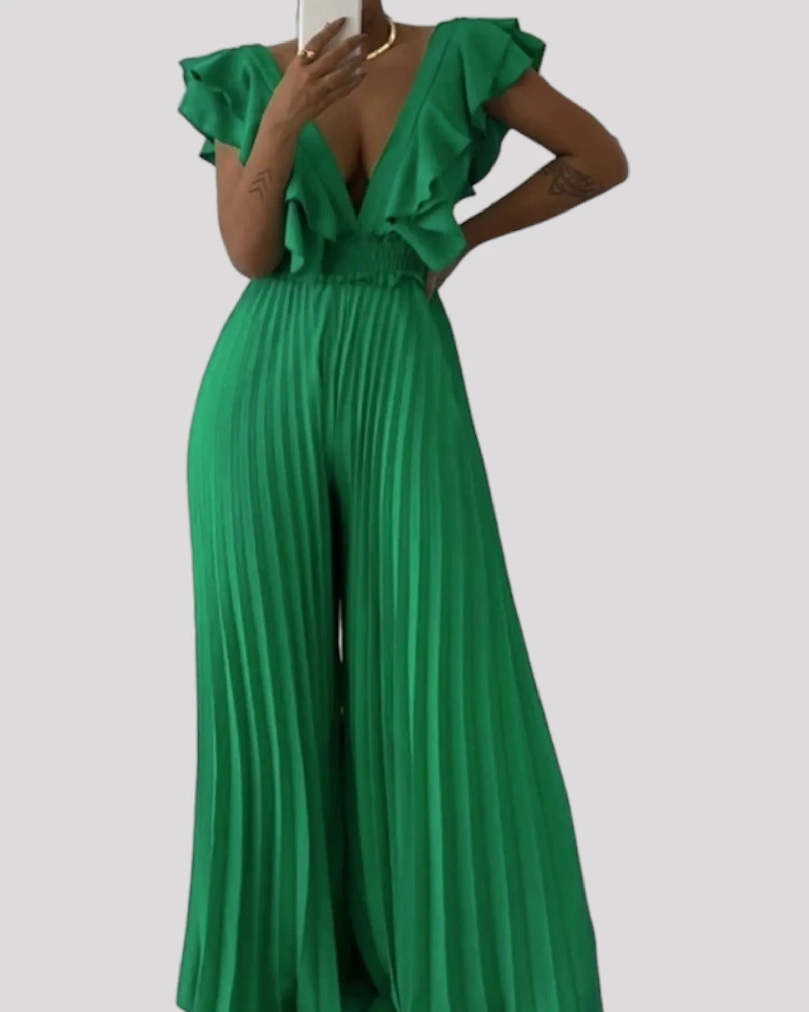 Ruffled Neckline One Piece Pants Jumpsuit. Available in 4 Colours