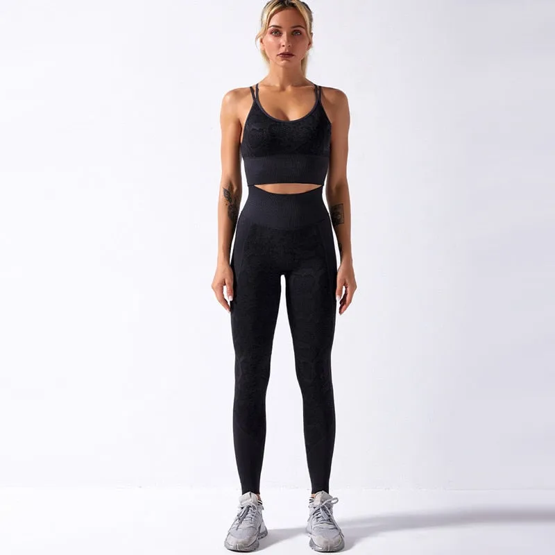 Seamless Yoga Sets Sleeveless Crop Top Sports Bra   Tights Leggings