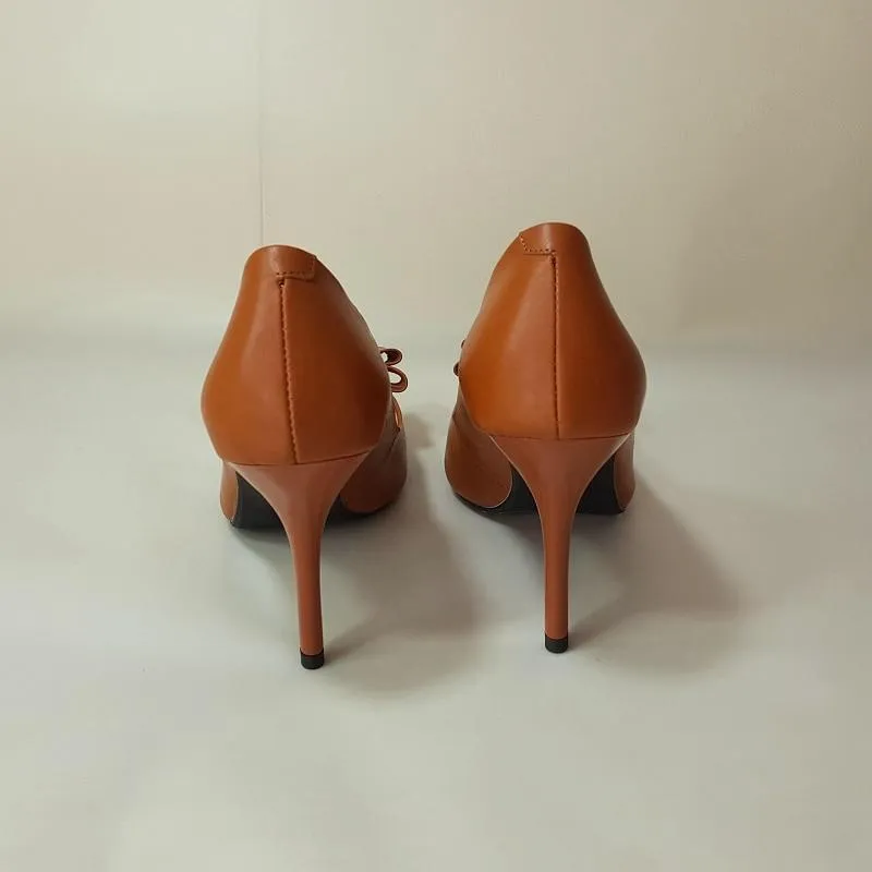 Sexy Handmade cowhide Caramel color Elegant style office shoes women