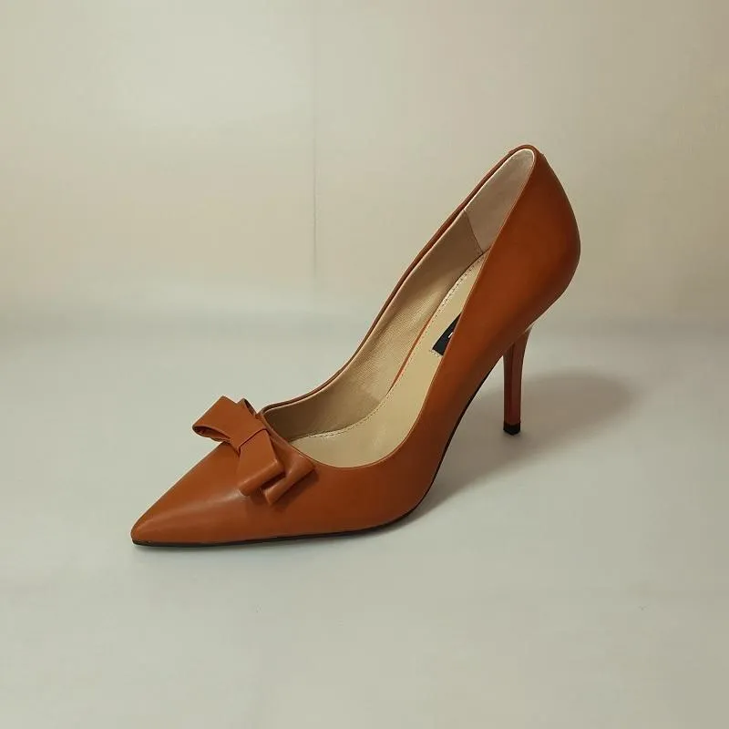 Sexy Handmade cowhide Caramel color Elegant style office shoes women