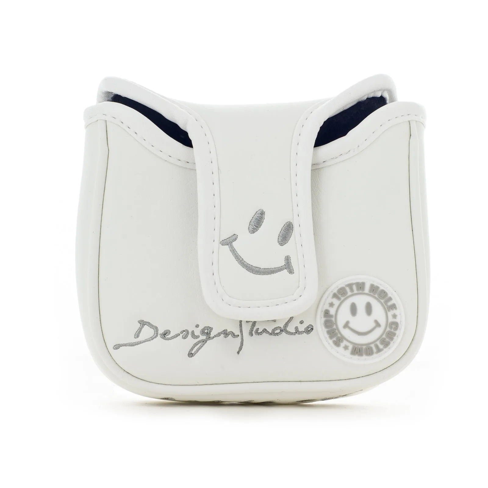 Smile Face High MOI Mallet Putter Headcover, Heel Shafted, White