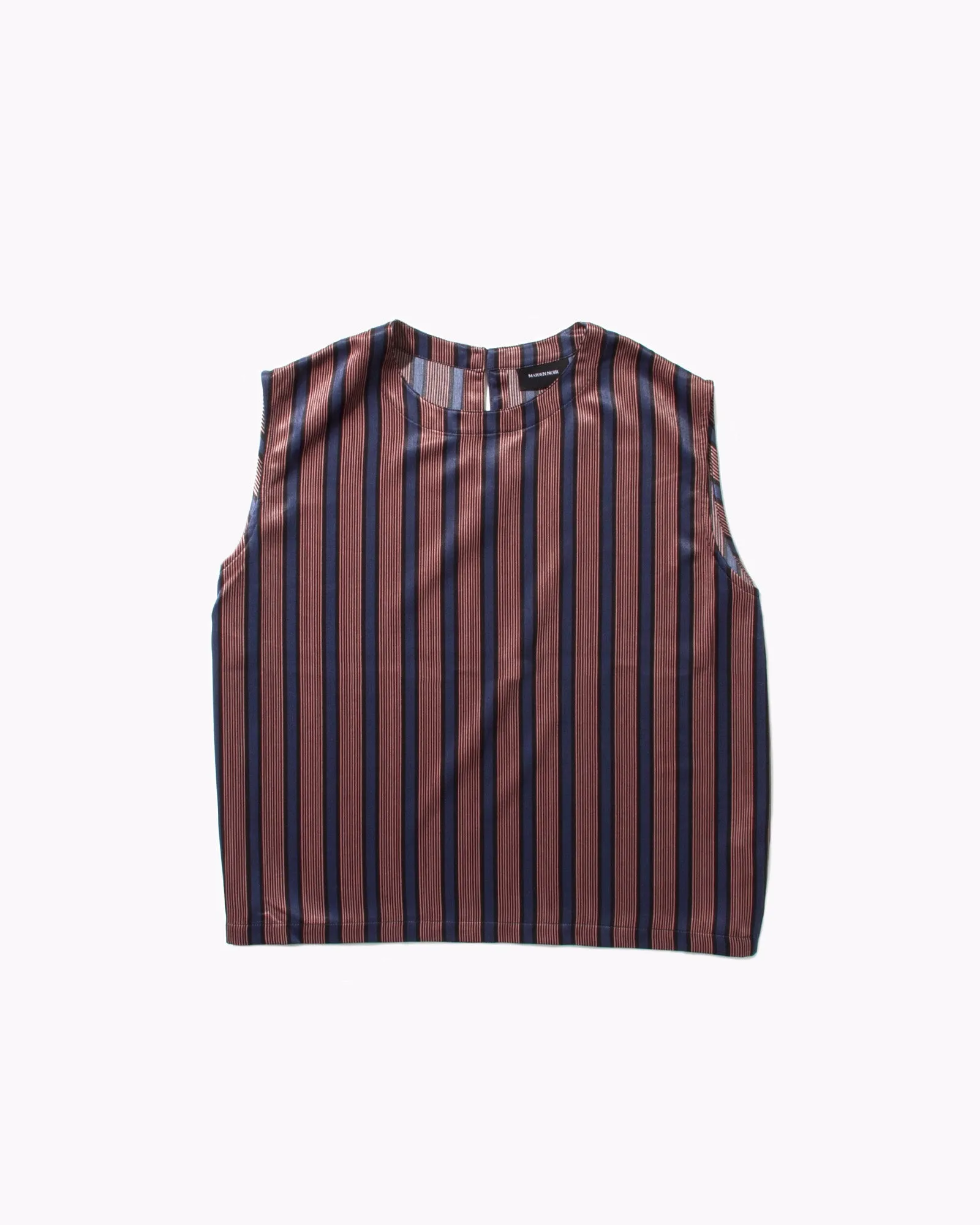 Stripe Rayon Sleeveless Blouse - Navy W