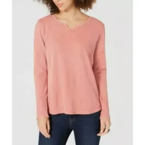 Style & Co Split Neck Cotton Thermal Top XS Copper Rose