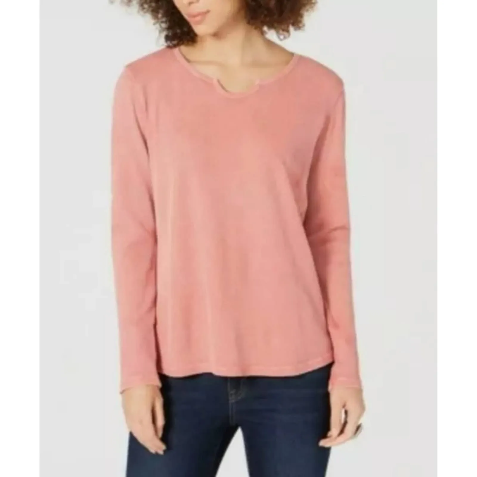 Style & Co Split Neck Cotton Thermal Top XS Copper Rose