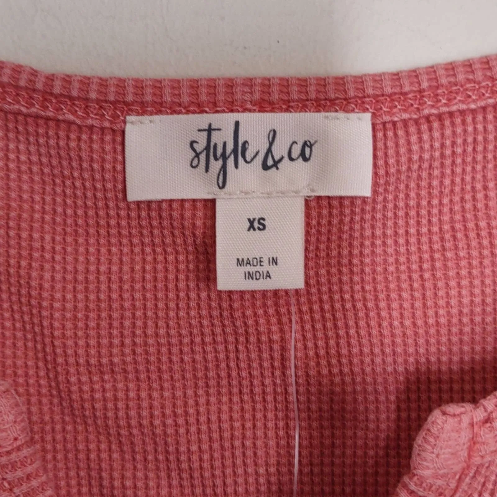 Style & Co Split Neck Cotton Thermal Top XS Copper Rose