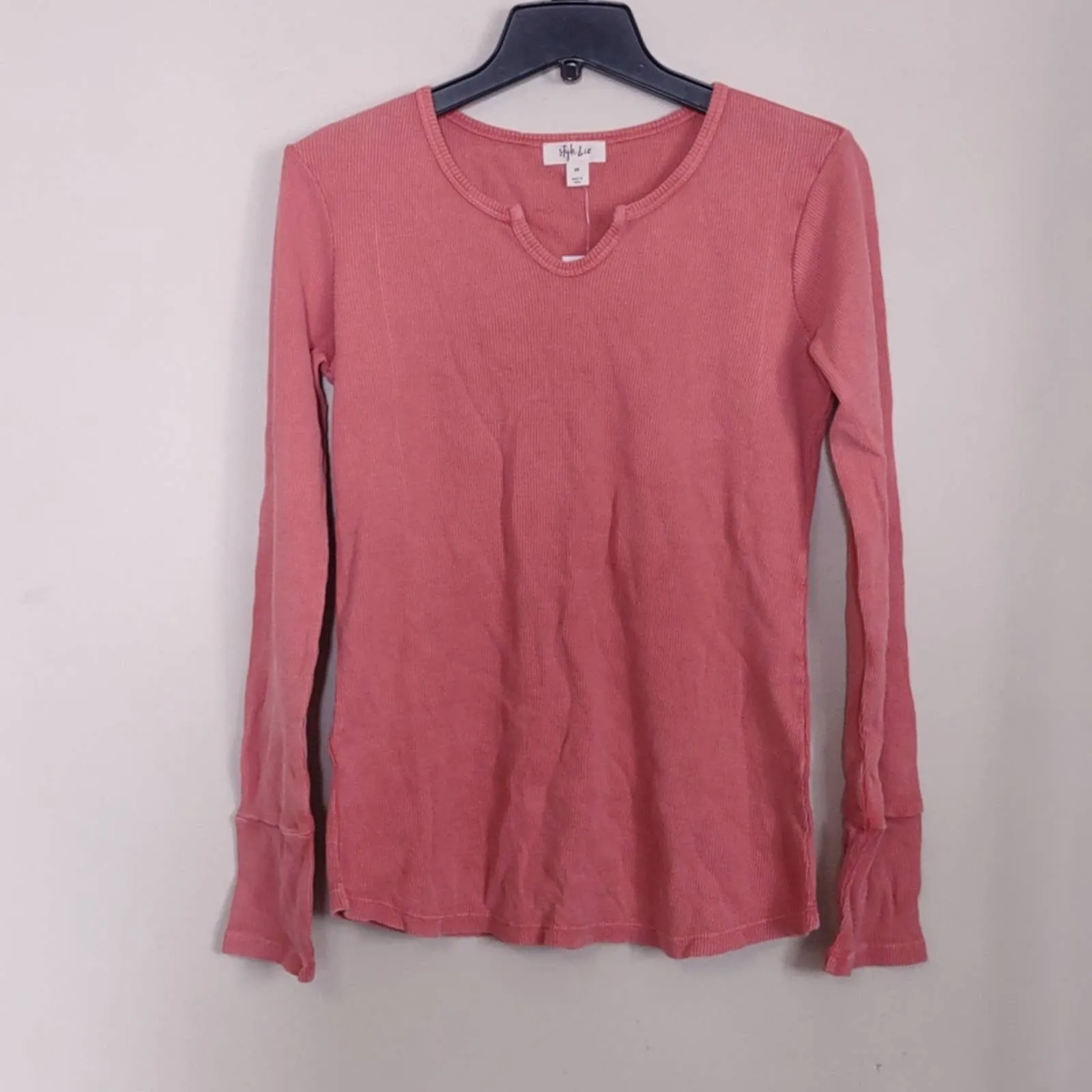 Style & Co Split Neck Cotton Thermal Top XS Copper Rose