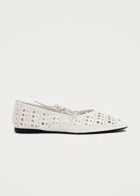 Sway Slit White Leather Ballet Flats