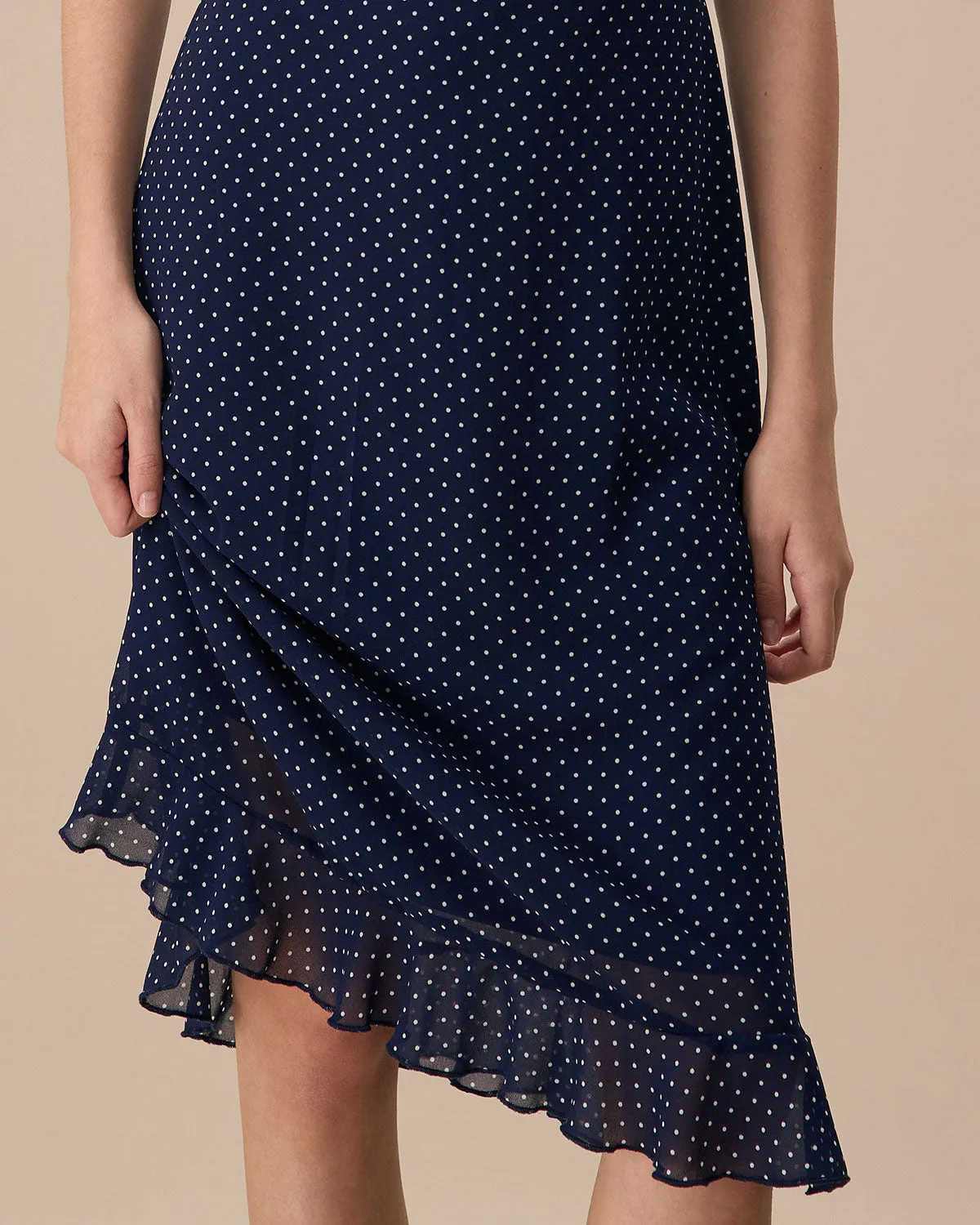 The Navy Polka Dot Cutout Midi Dress