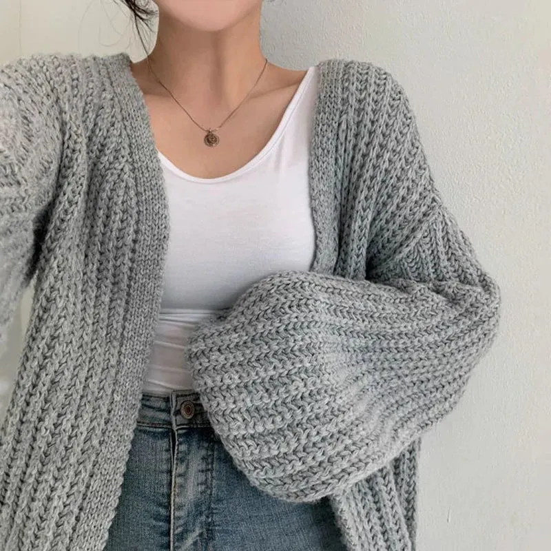 Vintage Harajuku Lantern Sleeve Women Cardigan Sweater Casual Korean Fall Streetwear Tops Coat Chic Lazy Wind Y2k Sweater