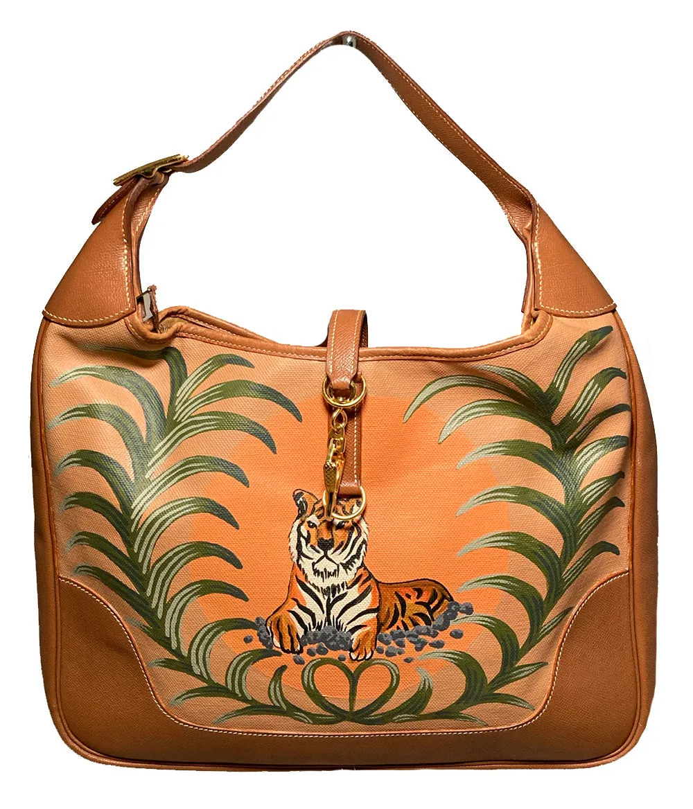 Vintage Hermes Trim Bag with Hand Painted Tiger