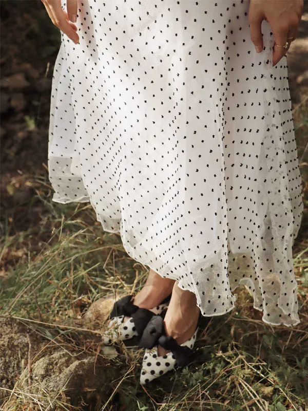 White 1950s Polka Dot Lining Dress