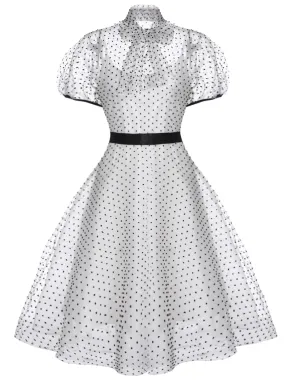 White 1950s Polka Dot Lining Dress