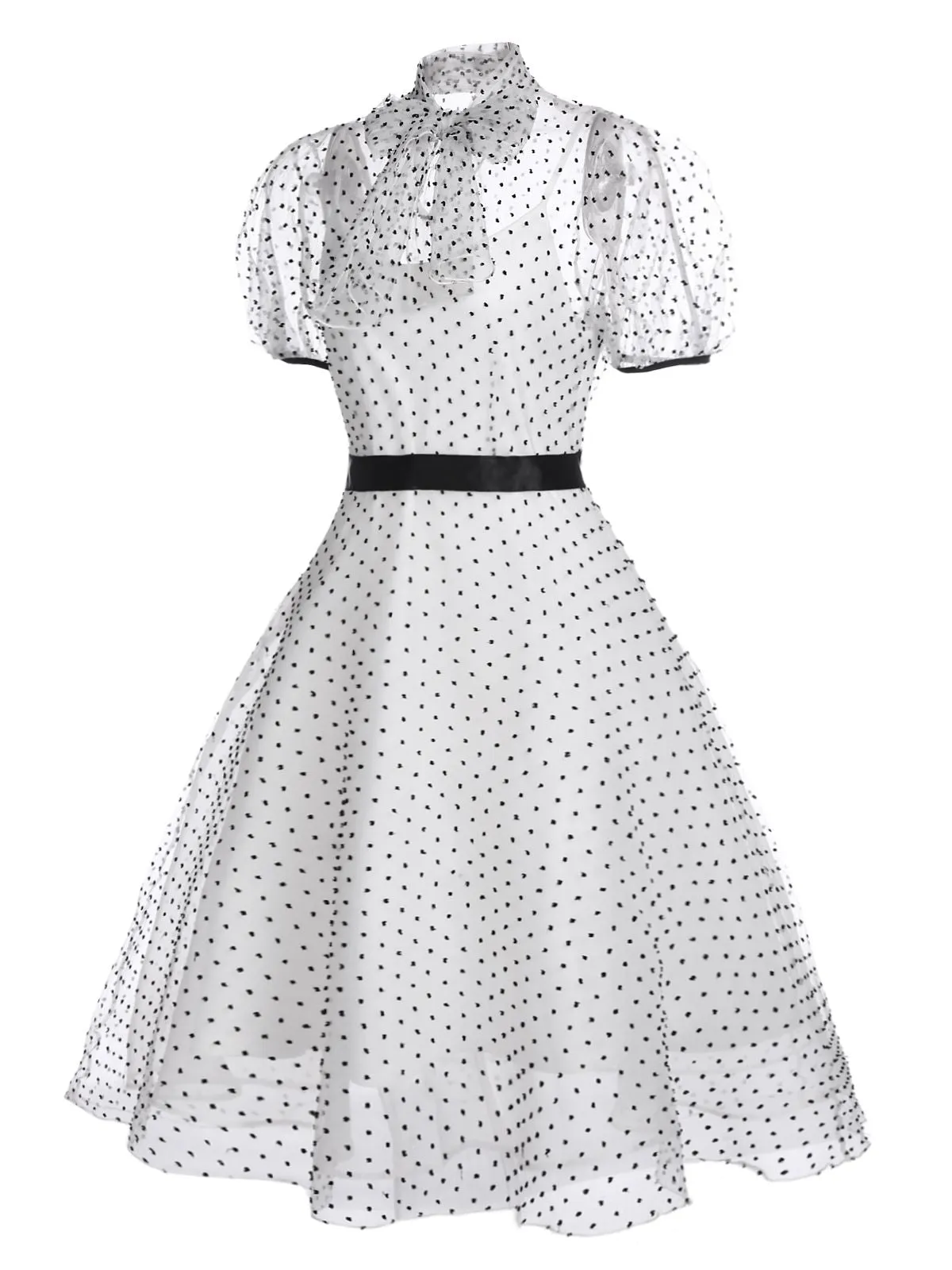 White 1950s Polka Dot Lining Dress