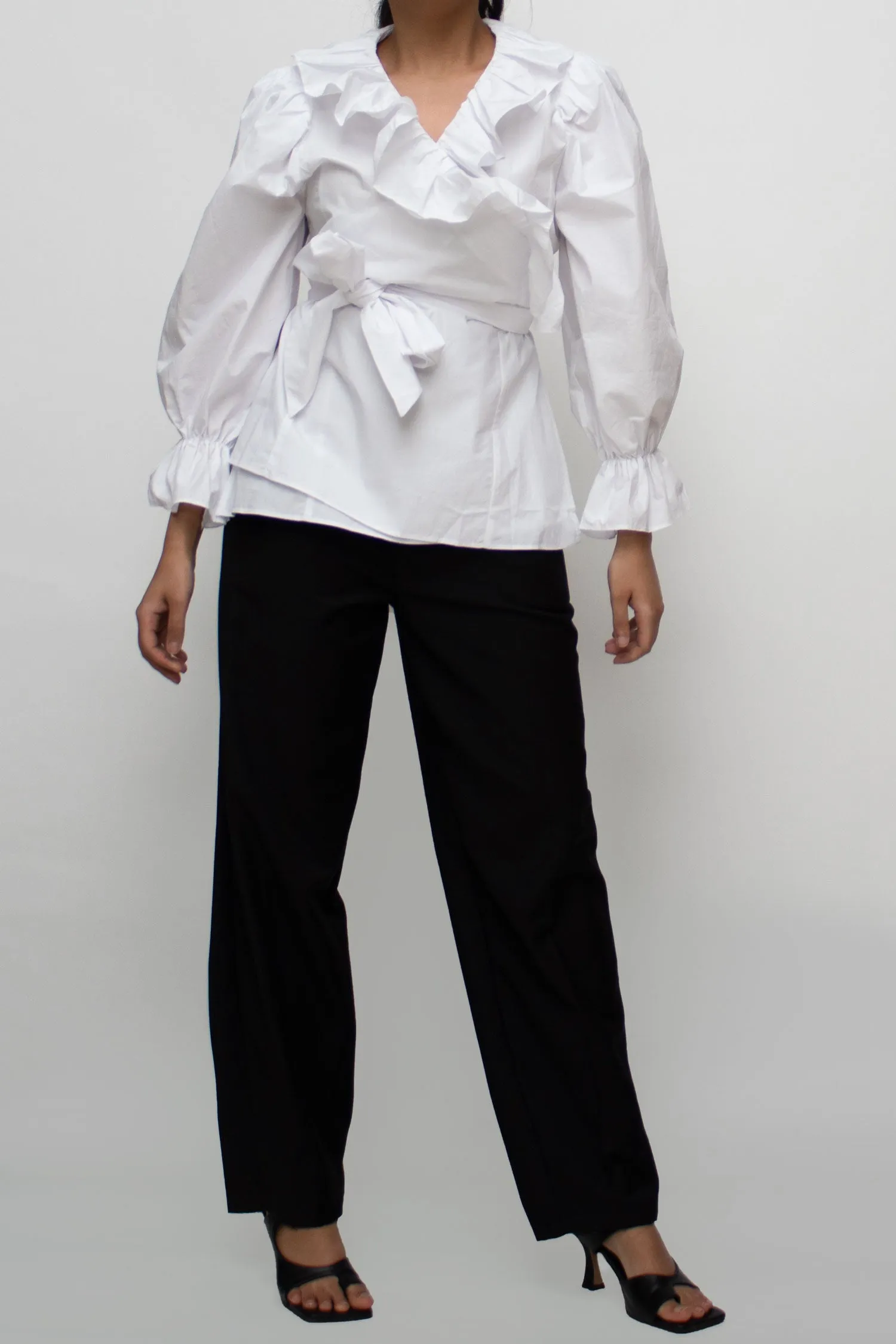 White Ruffle Wrap Blouse