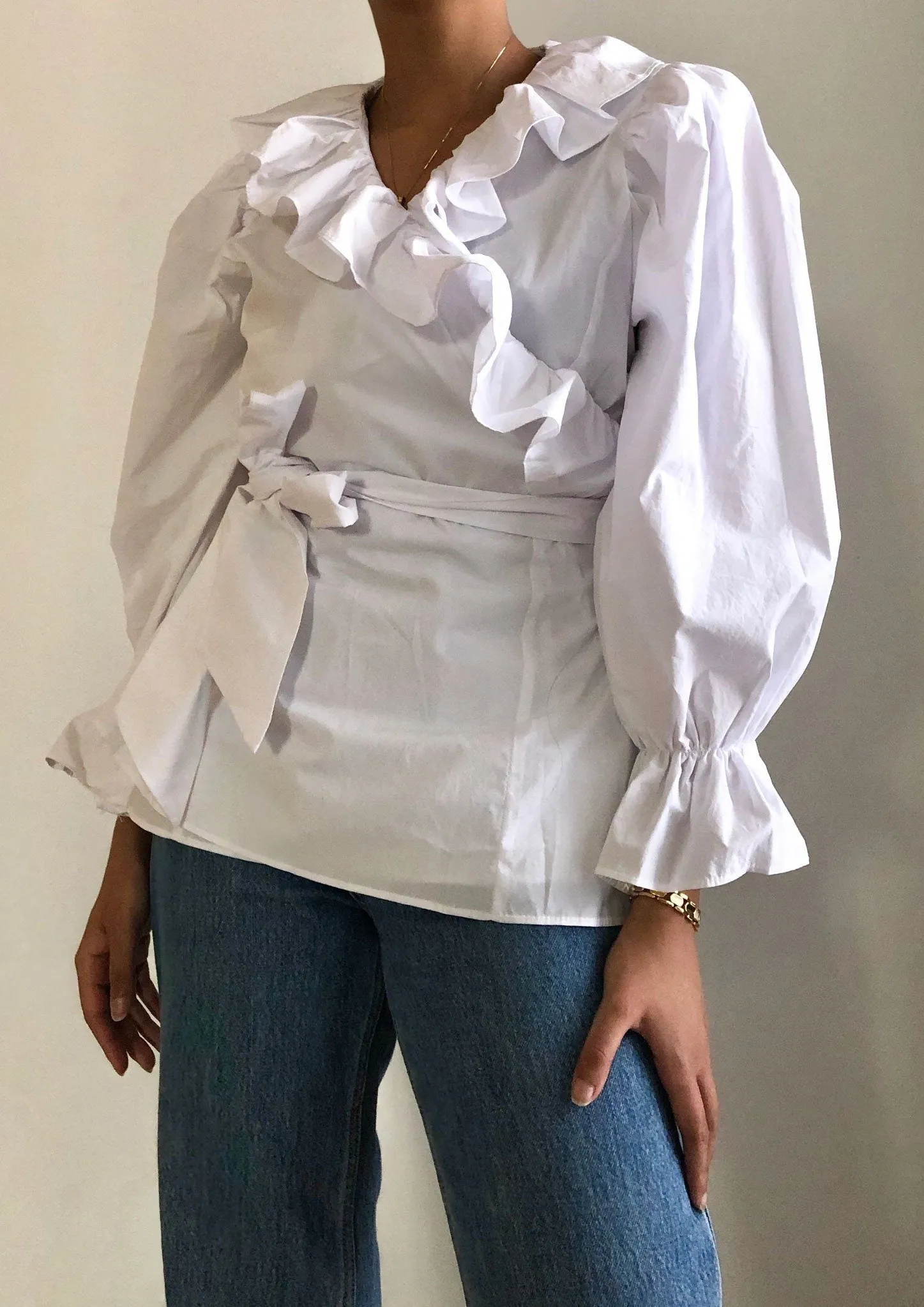 White Ruffle Wrap Blouse