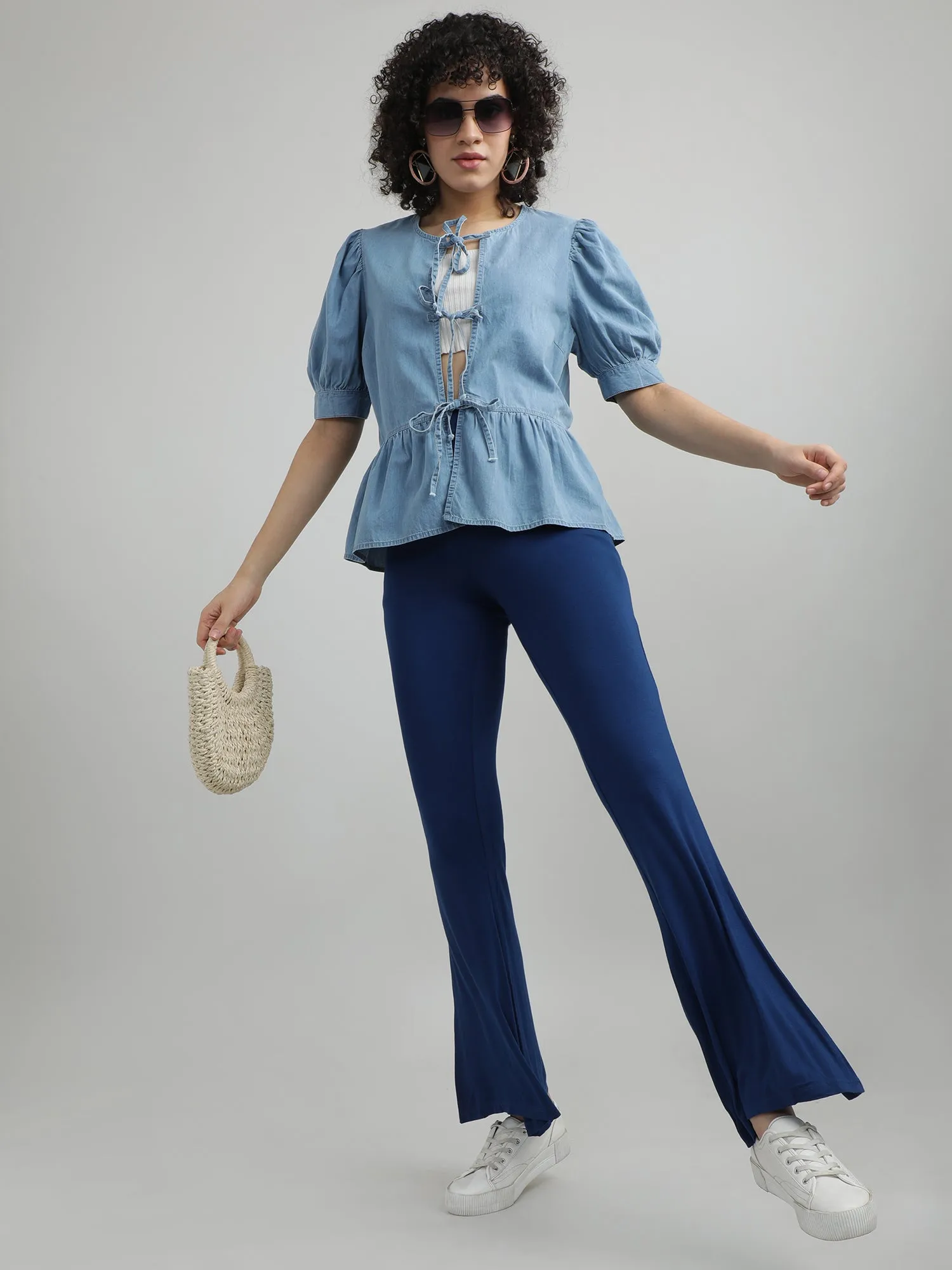 Women Blue Ankle Length Lounge Pants