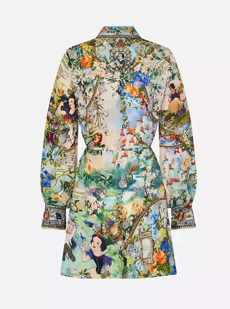 Women’s Crystal-Embellished Fairy Tale and Floral Printed Mini Shirt Dress