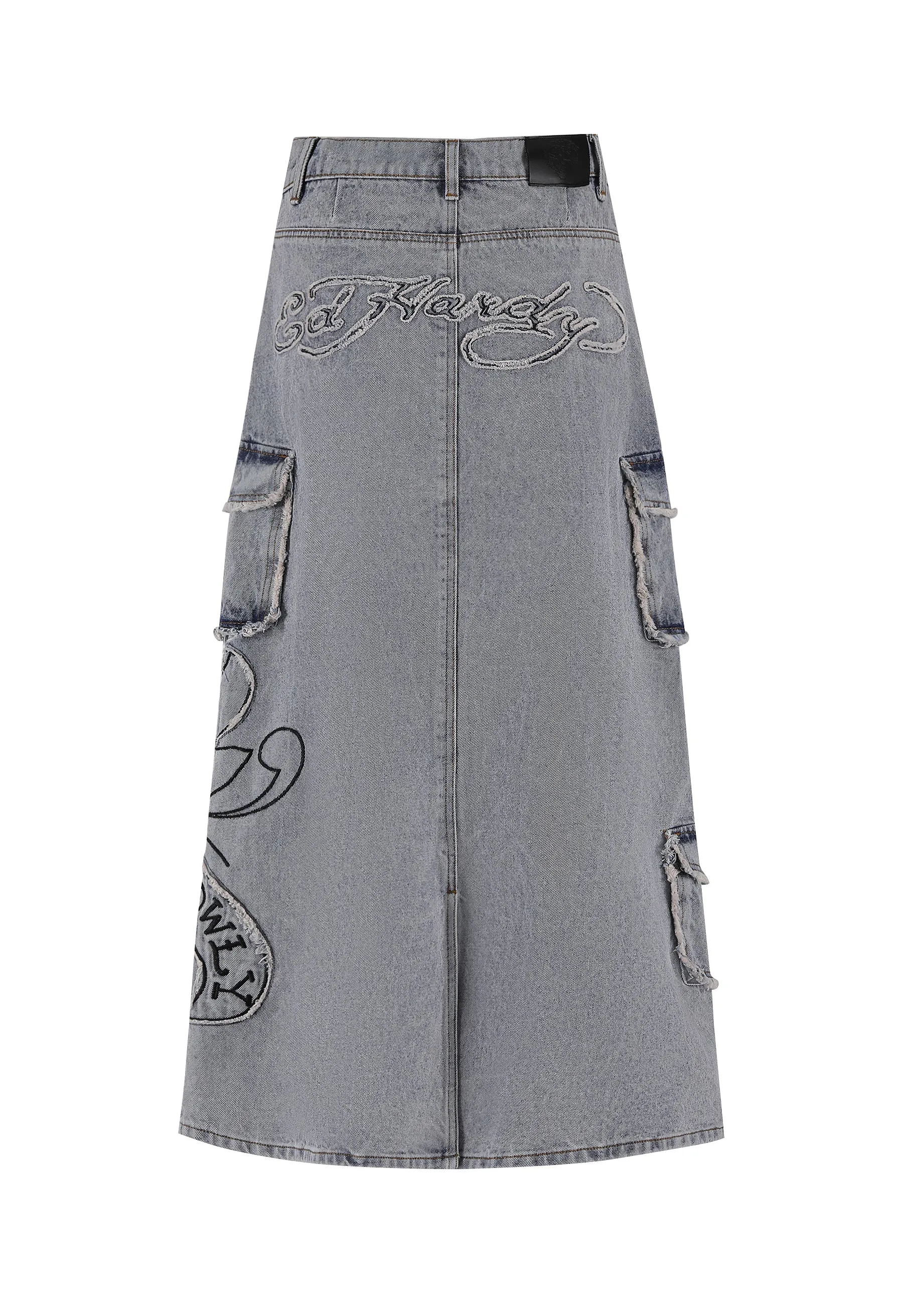 Womens Raw Edge Lks Denim Maxi Skirt - Bleach